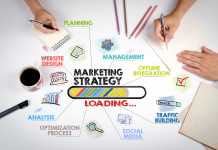 Chu Agency Can Be the Best Partner For Any Business marketing strategy Concept. Chart with keywords and icons. The meeting at the white office table
