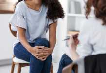 Anonymous photo of two women during group psychotherapy for people with depression