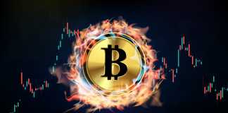abstract background of futuristic technology Cryptocurrency bitcoin melting in fire and smoke