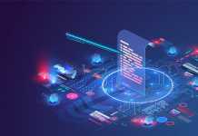 I am Using Virtual Currencies in Business Areas! Digital smart contract, isometric icon concept of electronic signature, blockchain technology crypto. Online e-contract document. Can use for web banner. Vector illustration