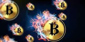 abstract background of futuristic technology Cryptocurrency bitcoin melting down in fire and smoke