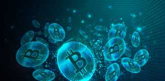 Bitcoins with Binary Code Digital Background