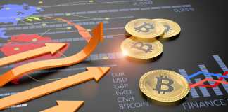 Decentralized cryptocurrency Bitcoin growing up financial banking and crypto currency market exchange 3D background