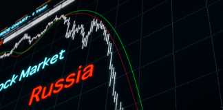 Vanguard Group Has Suspended Purchases Of Russian Securities Stock market chart. Russian market collapses because of invasion of Ukraine and the global sanctions against russia.