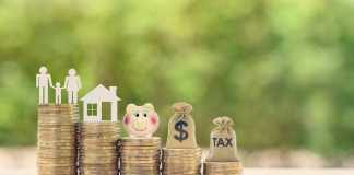 10 Effective Strategies Experts Don’t Want You To Know About Growing Wealth Family couple, home model, piggy bank, dollar and tax bags on stacks of rising coins