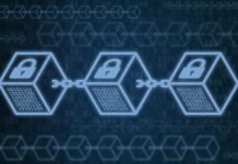 How Does Blockchain Help in Digital Transformation? Blocks with locks on dark blue background. Future innovation, blockchain technology, token money
