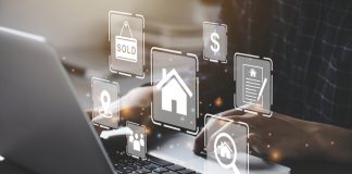 Businessman using a computer for property sales & listings, realtor agency & contractor, residential property, investment, housing project, property development real estate, choose a house buy online.