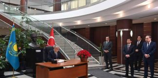 Kazakh President, Kassym-Jomart Tokayev, at the Turkish embassy in Astana.