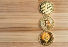 Gambling with Cryptocurrencies: Ethereum or Litecoin for Gamblers GDANSK, POLAND - August 16, 2018: Gold physical Bitcoin, Litecoin and Ethereum coins.