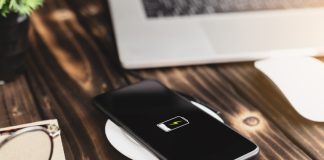 close-up phone charging on wireless charger device