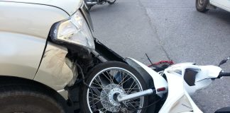 Crash Accident Pickup Truck And Motorcycle