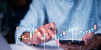 Stock market price and indicators investment analysis chart forex exchange finance banking and cryptocurrency Business concept digital graph invest fund statistic data on virtual screen.