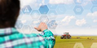 Farmer manages planting on the virtual screen.