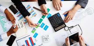 Business hands white table with documents