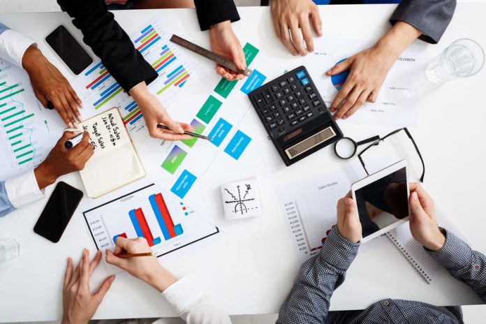 Business hands white table with documents