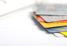 Group of credit cards on a white backround