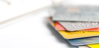 Group of credit cards on a white backround
