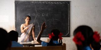 Teacher and students in India