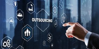 outsourcing and businessman hand