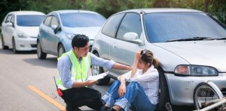 Accident with concept for vehicle crash, insurance claim, emergency and safety.