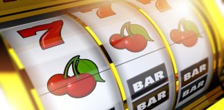 Golden Casino Slot Machine Concept 3D Illustration