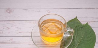 Kratom leaves with a teacup