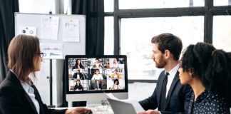 Business people on a hybrid set up