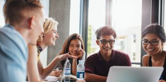 Group of college students studying