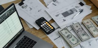 Banknotes and calculator