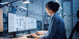 Female using computer in the office for automation