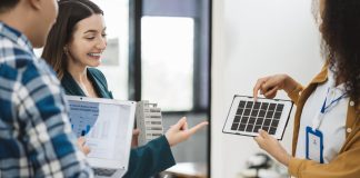 brainstorming using tablet, laptop computer for working technology and business