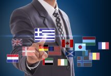 businessman with different flags of the world