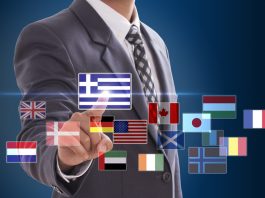 businessman with different flags of the world
