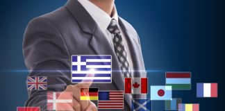 businessman with different flags of the world