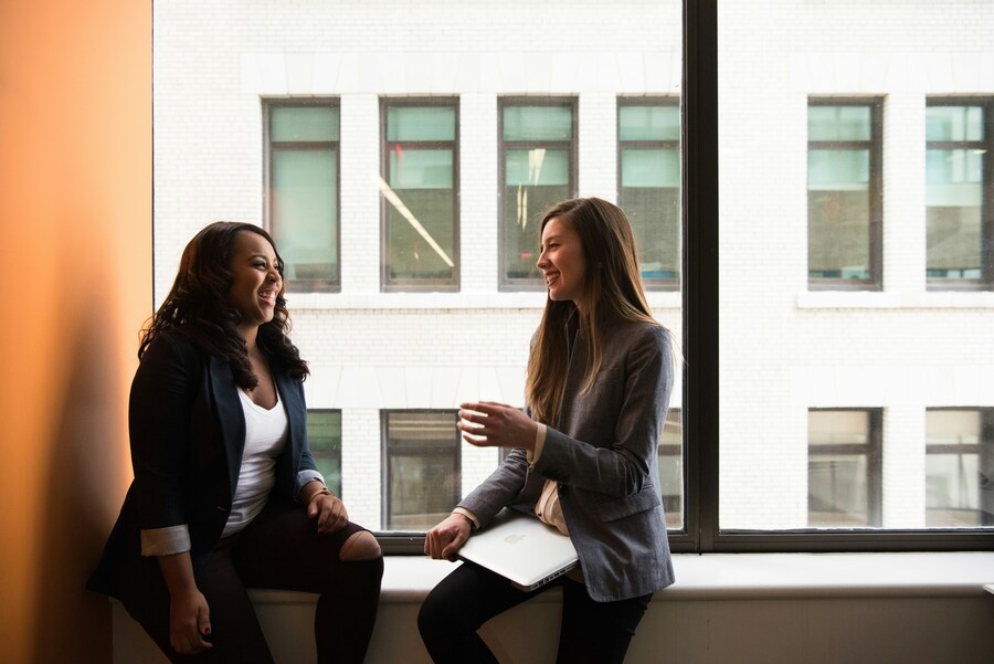 Employees having a conversation