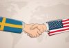 Sweden and USA shaking hands for business