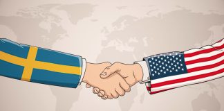 Sweden and USA shaking hands for business