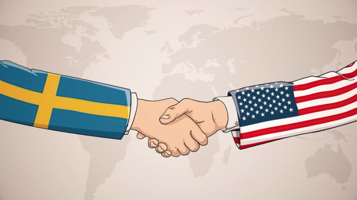 Sweden and USA shaking hands for business