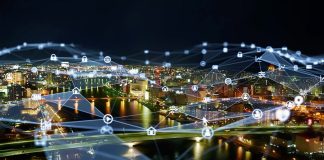 Smart city and communication network concept. 5G.