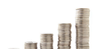 Five stacks of coins
