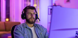 Male gamer using PC