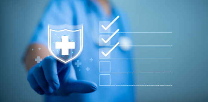 Medical worker touch plus icon for medical and health care concept, Access to welfare health, People with health care, Health insurance, Family life insurance, Medical care insurance.