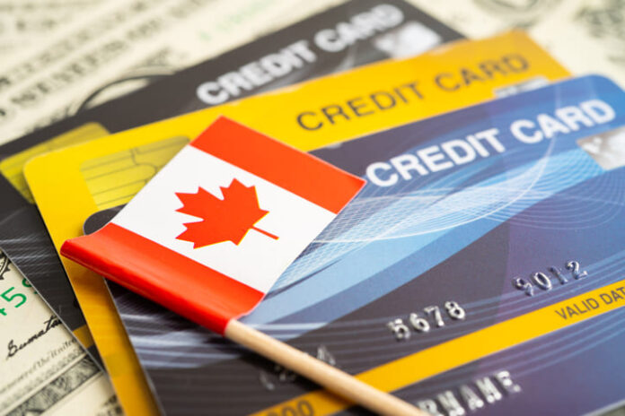 Credit card model with Canada flag