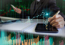 Stock market or forex trading graph and candlestick char