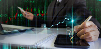 Stock market or forex trading graph and candlestick char