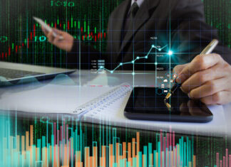 Stock market or forex trading graph and candlestick char