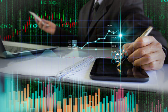 Stock market or forex trading graph and candlestick char