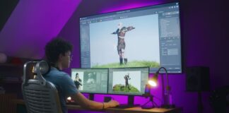 Young creative 3D designer creates video game character or animation