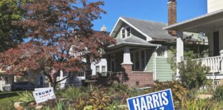 Banner of Trump and Harris
