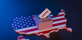 Ballot box on a map of the United States